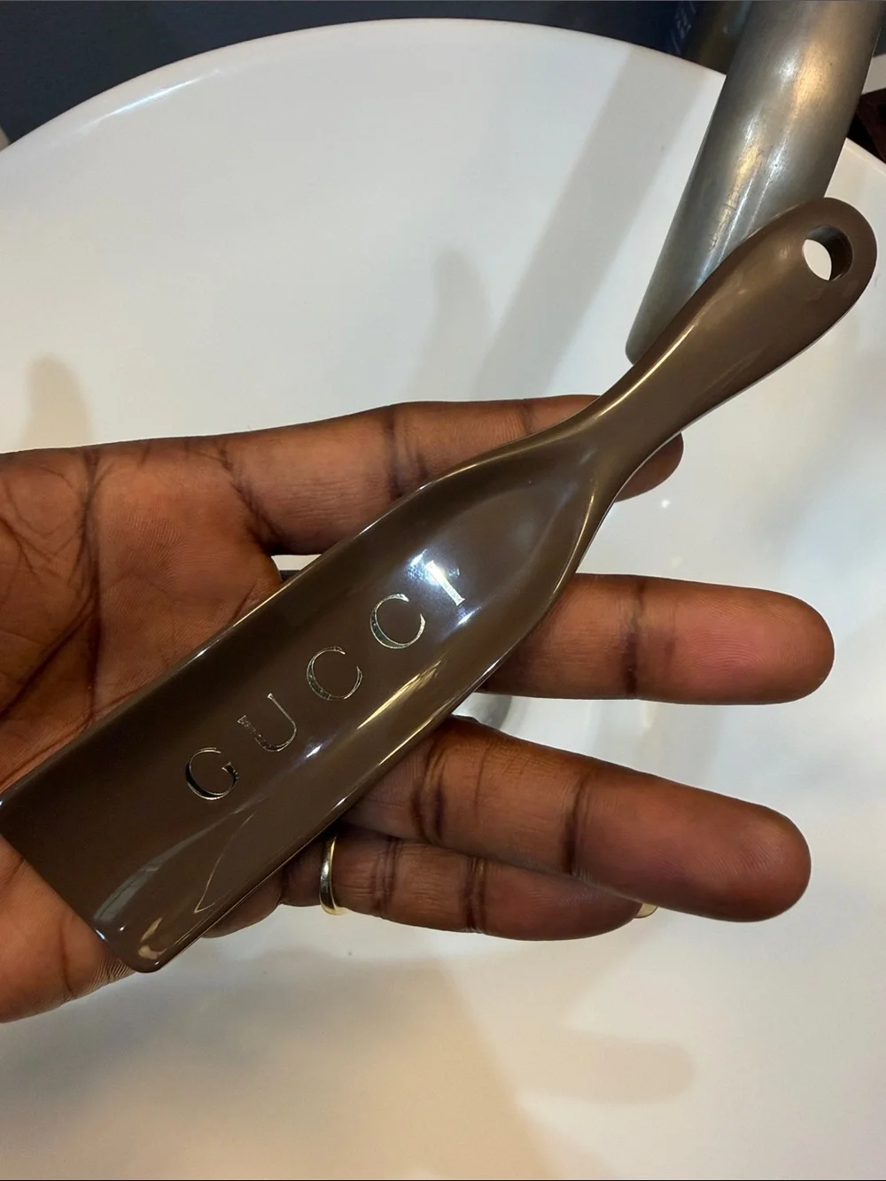 Gucci Brown Shoe Horn with Gold GUCCI Lettering